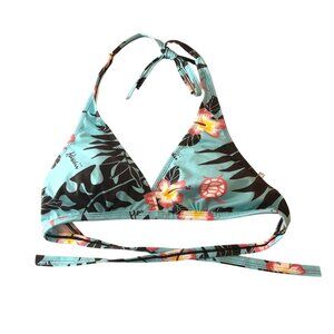 Steven Wear Bikini Top Triangle Halter Hawaii Tropical Removable Cups Blue M